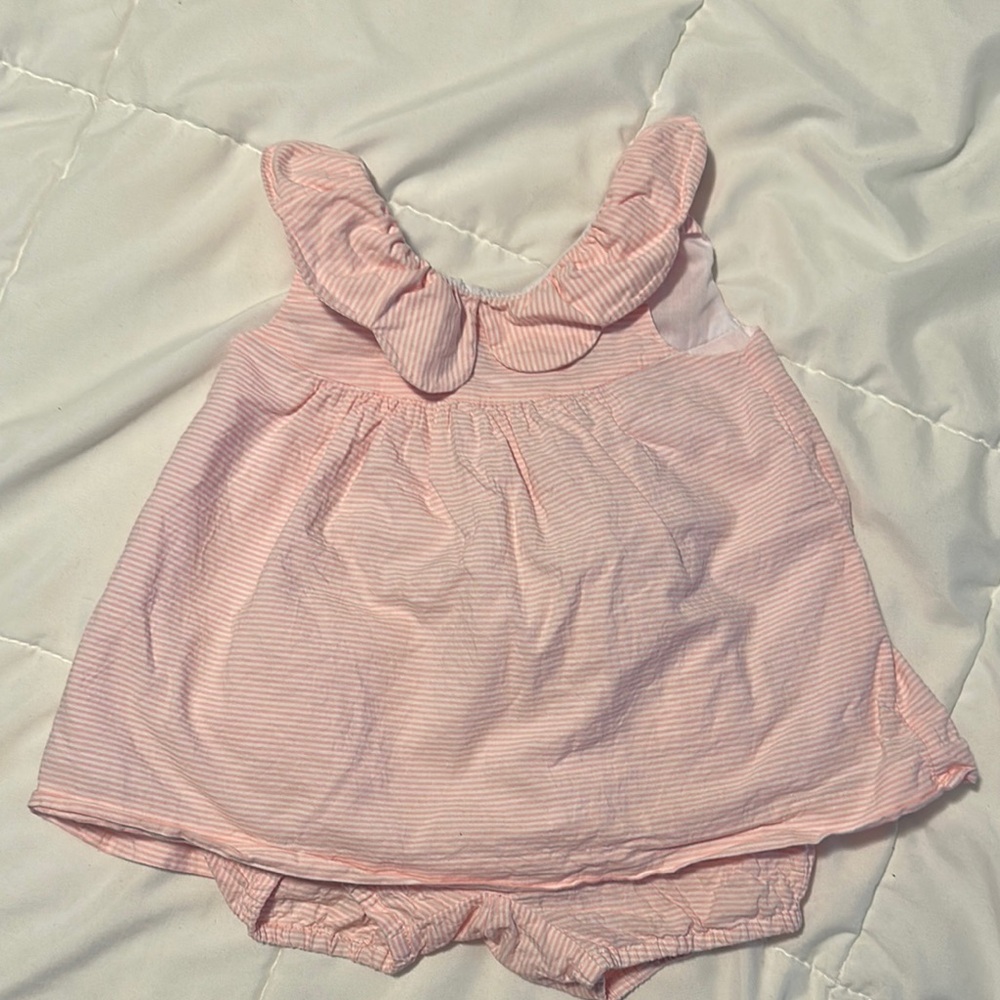 Charming Pink Striped Baby Dress with Ruffle Collar